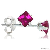 Sterling Silver Color Cubic Zirconia Stud Earrings 3 mm Ruby Red Square ... - £4.69 GBP