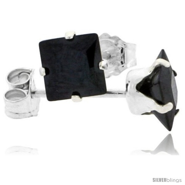 Sterling Silver Princess cut Cubic Zirconia Stud Earrings 5 mm Black Color 1  - £7.03 GBP