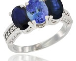 Gold natural tanzanite blue sapphire sides ring 3 stone 7x5 mm oval diamond accent thumb155 crop