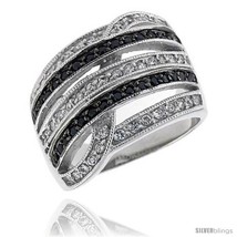 Size 9 - Sterling Silver Freeform Ring, Rhodium Plated w/ 39 White & 29 Black  - £56.35 GBP