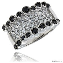 Size 7 - Sterling Silver Band, Rhodium Plated w/ 2mm & 3mm Black & White CZ's,  - £44.20 GBP