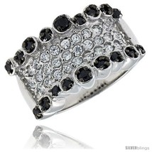 Size 6 - Sterling Silver Band, Rhodium Plated w/ 2mm & 3mm Black & White CZ's,  - £44.20 GBP