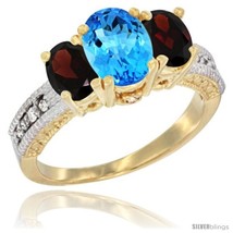 Size 6 - 10K Yellow Gold Ladies Oval Natural Swiss Blue Topaz 3-Stone Ring with  - £432.63 GBP