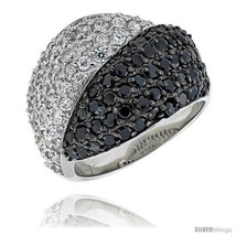 Size 9 - Sterling Silver Dome Ring, & Rhodium Plated w/ 2mm High Quality Black  - £67.40 GBP