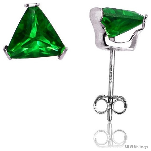 Primary image for Sterling Silver Cubic Zirconia Stud Earrings 7 mm Triangle Shape Emerald 
