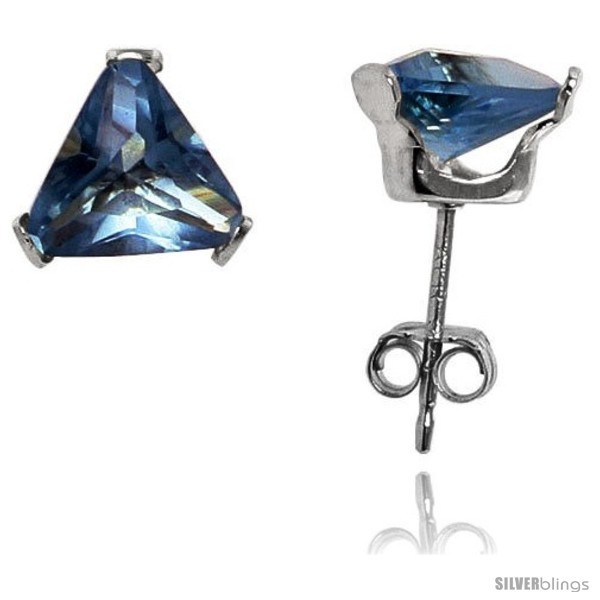 Primary image for Sterling Silver Cubic Zirconia Stud Earrings 7 mm Triangle Shape Blue Topaz 