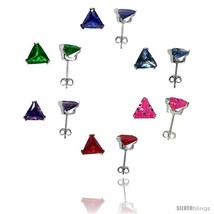 Rconia stud earrings 7 mm triangle shape emerald blue sapphire blue topaz amethyst ruby thumb200