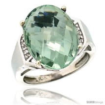 Size 5 - 10k White Gold Diamond Green-Amethyst Ring 9.7 ct Large Oval Stone  - £558.66 GBP