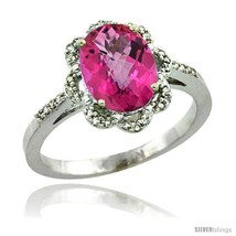 Size 7 - 14k White Gold Diamond Halo Pink Topaz Ring 1.65 Carat Oval Shape 9X7  - £480.05 GBP