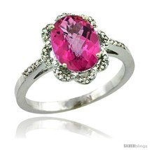 Size 8 - 14k White Gold Diamond Halo Pink Topaz Ring 1.65 Carat Oval Shape 9X7  - £480.05 GBP