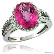Size 5 - 14k White Gold Diamond Halo Pink Topaz Ring 2.85 Carat Oval Shape 11X9  - £864.43 GBP