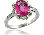 E gold diamond halo pink topaz ring 1 65 carat oval shape 9x7 mm 7 16 in 11mm wide thumb155 crop