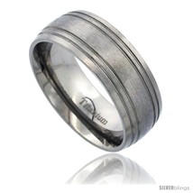 Size 10.5 - Titanium 8mm Domed Wedding Band Ring 4 Grooves Matte Finish  - £57.51 GBP