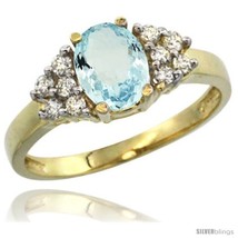 14k yellow gold ladies natural aquamarine ring oval 8x6 stone diamond accent thumb200