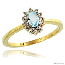 Size 9 - 14k Yellow Gold Diamond Halo Aquamarine Ring 0.25 ct Oval Stone 5x3  - £402.36 GBP
