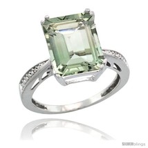 Size 7 - 10k White Gold Diamond Green-Amethyst Ring 5.83 ct Emerald Shape 12x10  - £623.01 GBP