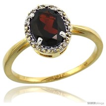 Size 6 - 10k Yellow Gold Diamond Halo Garnet Ring 1.2 ct Oval Stone 8x6 mm, 1/2  - $279.51