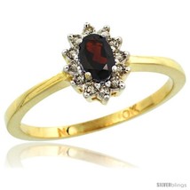 Size 6 - 10k Yellow Gold Diamond Halo Garnet Ring 0.25 ct Oval Stone 5x3 mm,  - £322.49 GBP