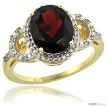 Size 5 - 10k Yellow Gold Diamond Halo Garnet Ring 2.4 ct Oval Stone 10x8 mm,  - £581.88 GBP