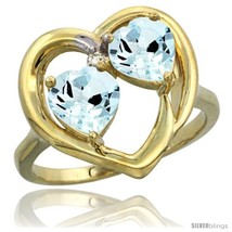 Size 8.5 - 14k Yellow Gold 2-Stone Heart Ring 6mm Natural Aquamarine Stones  - £462.71 GBP