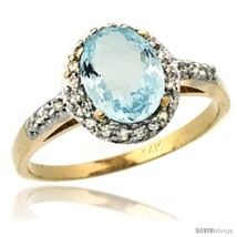 Size 6.5 - 14k Yellow Gold Diamond Aquamarine Ring Oval Stone 8x6 mm 1.17 ct  - £618.02 GBP