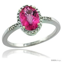 Size 8 - 14k White Gold Diamond Pink Topaz Ring 1.17 ct Oval Stone 8x6 mm, 3/8  - £326.61 GBP