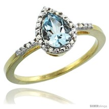 Size 6 - 14k Yellow Gold Diamond Aquamarine Ring 0.59 ct Tear Drop 7x5 Stone  - £392.18 GBP