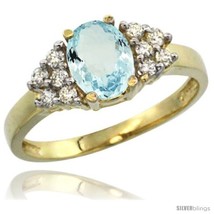 Size 7.5 - 14k Yellow Gold Ladies Natural Aquamarine Ring oval 8x6 Stone  - £546.83 GBP