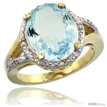 Size 8 - 14k Yellow Gold Ladies Natural Aquamarine Ring oval 12x10 Stone  - £937.62 GBP
