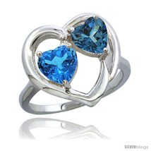 Size 8 - 10K White Gold Heart Ring 6mm Natural Swiss Blue &amp; London Blue Topaz  - £255.10 GBP