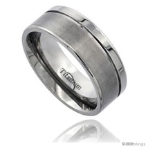 Size 8.5 - Titanium 8mm Flat Wedding Band Ring Matte Finish one Polished  - £61.20 GBP