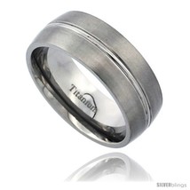 Size 14 - Titanium 8mm Domed Wedding Band Ring Convexed Groove Center Ma... - £61.20 GBP