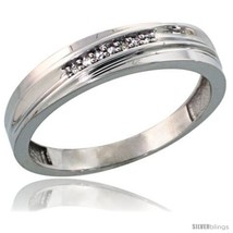 Size 8.5 - Sterling Silver Men's Diamond Wedding Band Rhodium finish, 3/16 in  - £61.48 GBP