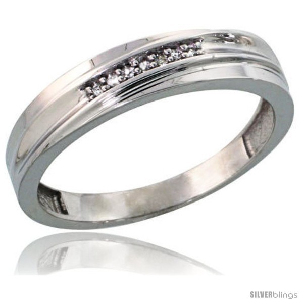 Primary image for Size 10 - Sterling Silver Men's Diamond Wedding Band Rhodium finish, 3/16 in 
