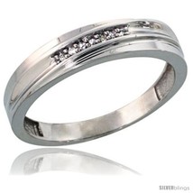 Size 11 - Sterling Silver Men's Diamond Wedding Band Rhodium finish, 3/16 in  - $76.68