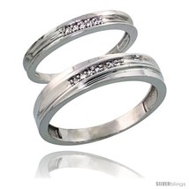 Size 5.5 - Sterling Silver Diamond 2 Piece Wedding Ring Set His 5mm &amp; Hers 3mm  - £100.83 GBP
