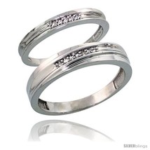 Size 6 - Sterling Silver Diamond 2 Piece Wedding Ring Set His 5mm &amp; Hers 3mm  - £100.83 GBP