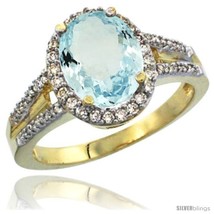 Size 9 - 14k Yellow Gold Ladies Natural Aquamarine Ring oval 10x8 Stone Diamond  - £751.30 GBP