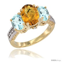 Size 5 - 14K Yellow Gold Ladies 3-Stone Oval Natural Whisky Quartz Ring with  - £687.94 GBP