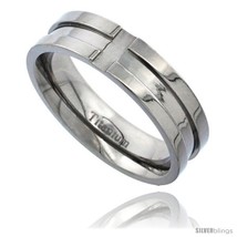 Size 10.5 - Titanium 6mm Flat Wedding Band Ring Cross Grooves  - £61.56 GBP