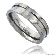 Size 9.5 - Titanium 6mm Flat Wedding Band Ring Cross Grooves  - £59.39 GBP