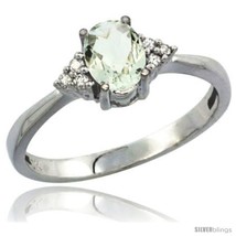 Size 8.5 - 10K White Gold Natural Green Amethyst Ring Oval 7x5 Stone Diamond  - £229.57 GBP