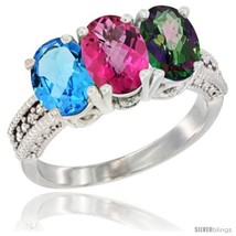 Size 8.5 - 10K White Gold Natural Swiss Blue Topaz, Pink Topaz &amp; Mystic Topaz  - £444.92 GBP