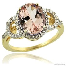 Size 10 - 14k Yellow Gold Diamond Halo Morganite Ring 2.4 ct Oval Stone 10x8  - £930.13 GBP