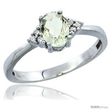 Size 9.5 - 10K White Gold Natural Green Amethyst Ring Oval 6x4 Stone Diamond  - £186.90 GBP