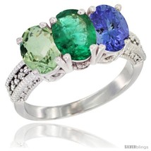 Size 8 - 10K White Gold Natural Green Amethyst, Emerald &amp; Tanzanite Ring  - £525.48 GBP