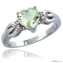 Size 7 - 10K White Gold Natural Green Amethyst Ring Heart-shape 7x7 Stone  - £241.84 GBP