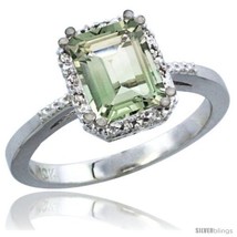 Size 10 - 10K White Gold Natural Green Amethyst Ring Emerald-shape 8x6 Stone  - £326.17 GBP