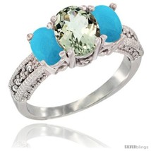 Size 10 - 14k White Gold Ladies Oval Natural Green Amethyst 3-Stone Ring with  - £569.88 GBP