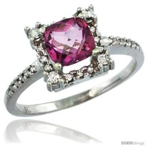 Size 9 - 14k White Gold Diamond Halo Pink Topaz Ring 1.2 ct Checkerboard Cut  - £416.33 GBP